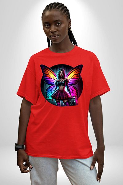 Angemiel Crop Top Skirt Retro Boom Box Plaque Teen Girl Red Oversize Women Men Front Printed T-Shirt