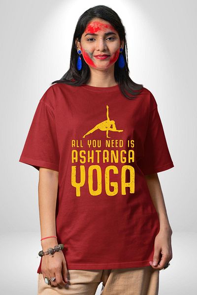 Angemiel Ashtanga Yoga Simplicity and Strength Red Oversize Women Men Front Printed T-Shirt
