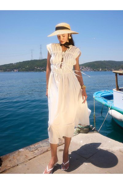 Juste Piping Detailed Maxi Dress White