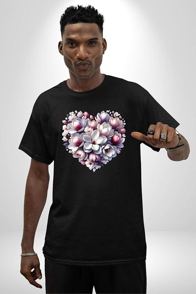 Angemiel Magnolia Love Magnolia Flower Black Oversize Women's Men's Front Printed T-Shirt