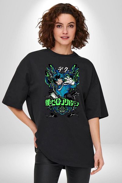 Angemiel Boku No Hero Academia Deku Anime Black Oversize Women Men Front Printed T-Shirt