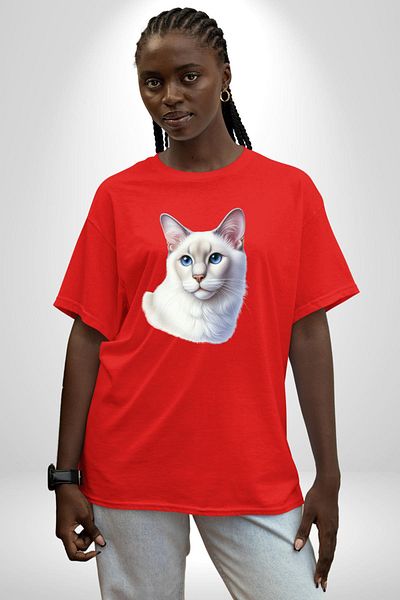 Angemiel تي شيرت Ragdoll Cat Red كبير الحجم للنساء والرجال مطبوع من الأمام