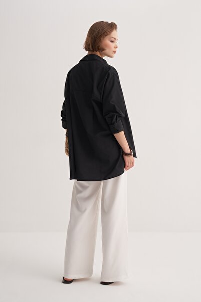 EBU Prive Women's Poplin Oversize Robe Shirt Black