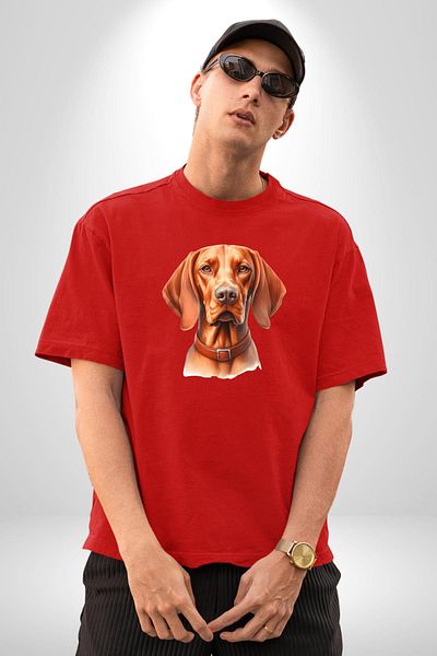 Angemiel Vizsla Energetic Hunting Dog Design Red Oversize Women's Men's Front Printed T-Shirt