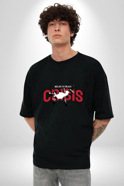 Angemiel Crisis Kaosu Embrace, Find Peace! Black Oversize Women's Men's Front Printed T-Shirt