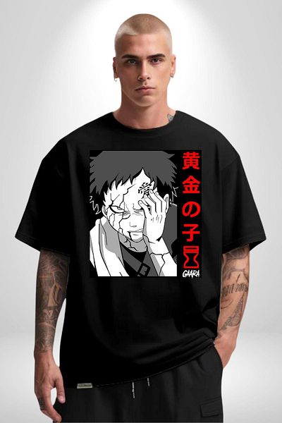 Angemiel Gaara Sand's Child Anime Black Oversize Women's Men's Front Printed T-Shirt