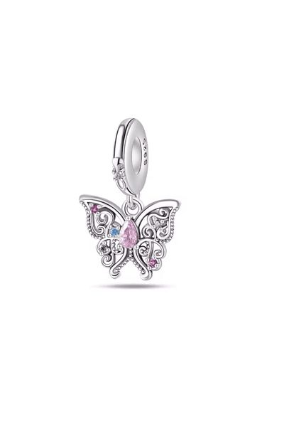 OEM Butterfly Charm with stones, Silver, compatible with Pandora bracelet