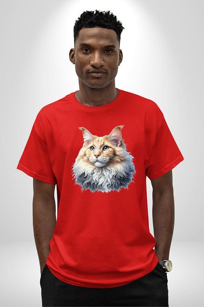 Angemiel Maine  Cat Red Oversize Women's Men's Front Printed T-Shirt
