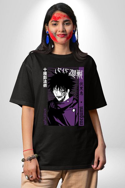 Angemiel Megumi Fushiguro Jujutsu Kaisen Anime Black Oversize Women Men Front Printed T-Shirt