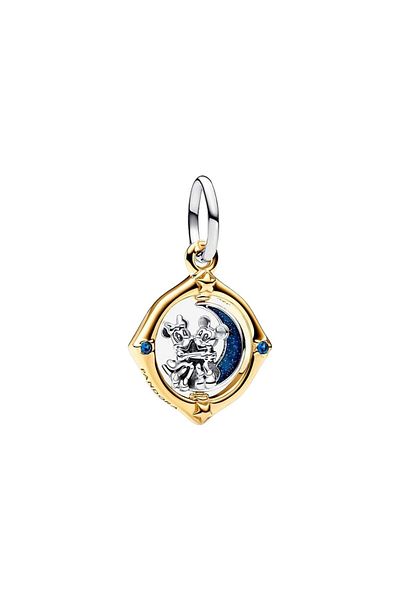 OEM Charm compatible with Pandora bracelet, Mickey & Minnie on the Moon model, made of silver