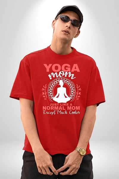Angemiel Yoga and Mother Themed Funny Red Oversize Women's Men's Front Printed T-Shirt