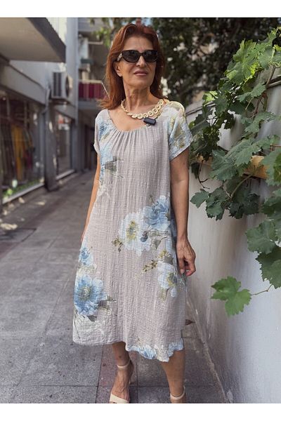 DenizEge Clara Floral Italian Dress Mink