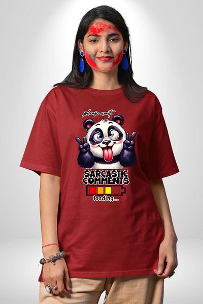 Angemiel Fun Panda Humorous Loading Loading Status Red Oversize Women Men Front Printed T-Shirt