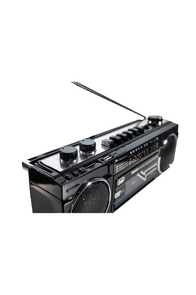 Trevi Vintage Boombox Radio Cassette Recorder with Cassette Recording from Radio, USB/SD Bluetooth Black