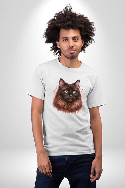 Angemiel تي شيرت Ragdoll Cat Siamese Cat ذو شعر طويل، أبيض كبير الحجم للنساء والرجال مطبوع من الأمام