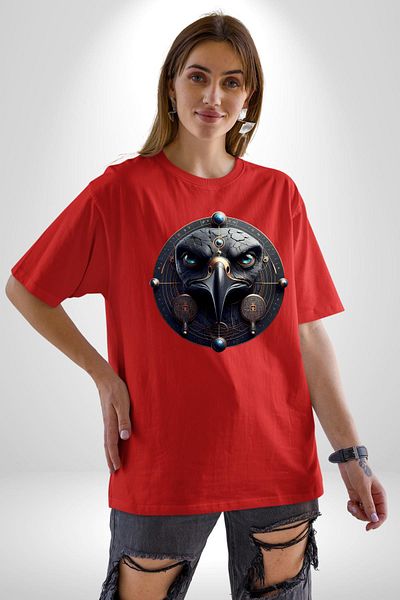 Angemiel Horus God of the Sky Kingdom and Protection Egyptian Red Oversize Women Men Front Printed T-Shirt