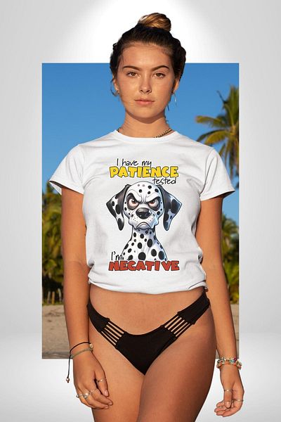 Angemiel تي شيرت Angry Dalmatian Dog Tested Patience أبيض كبير الحجم للنساء والرجال مطبوع من الأمام