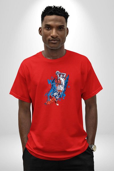 Angemiel Dynamism Basketball Love Athlete Design Red Oversize Women's Men's Front Printed T-Shirt