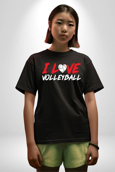 Angemiel Volleyball Passion Written Volleyball Lover Black Oversize Women Men Front Printed T-Shirt