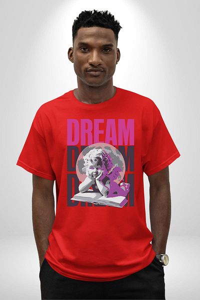 Angemiel Angels' Dream Angel and Dream Red Oversize Women's Men's Front Printed T-Shirt