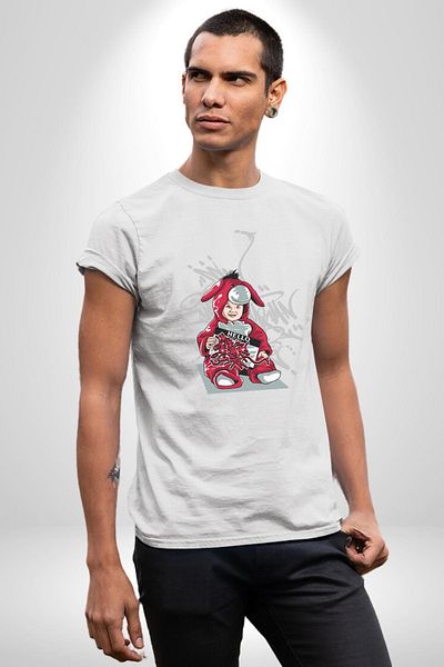 Angemiel تي شيرت مطبوع من الأمام للنساء والرجال من Love and Innocence of Art Graffiti Rabbit باللون الأبيض