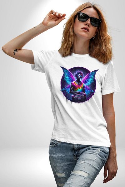 Angemiel Youth and Energy Winged Design White Oversize Women's Men's Front Printed T-Shirt