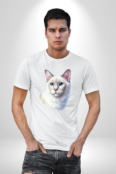 Angemiel Ragdoll Cat White Oversize Women's Men's Front Printed T-Shirt