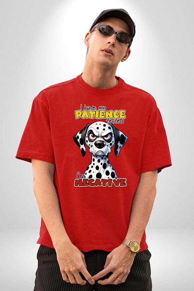 Angemiel Angry Dalmatian Dog Tested Patience Red Oversize Women Men Front Printed T-Shirt