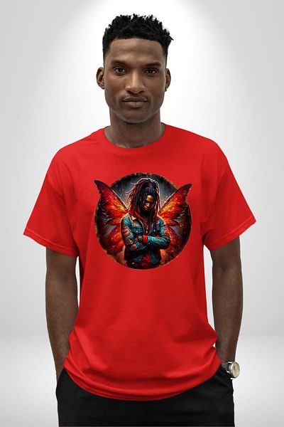 Angemiel Red Rasta Hip Hop Men's Fairy Red Oversize Women's Men's Front Printed T-Shirt