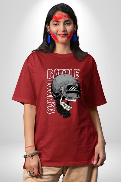 Angemiel Crack Helmet and War Fighting Red Oversize Women Men Front Printed T-Shirt