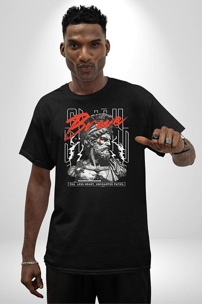 Angemiel Brave Heart Glory and Courage Braveheart Black Oversize Women's Men's Front Printed T-Shirt