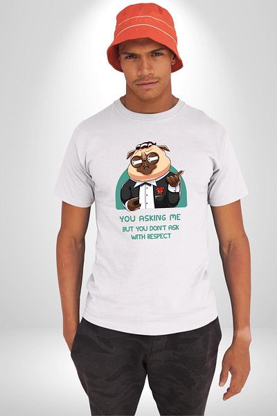 Angemiel تي شيرت مطبوع من الأمام للنساء والرجال باللون الأبيض ذو الحجم الكبير من Say You Deserve It Pug A Mafia Dog
