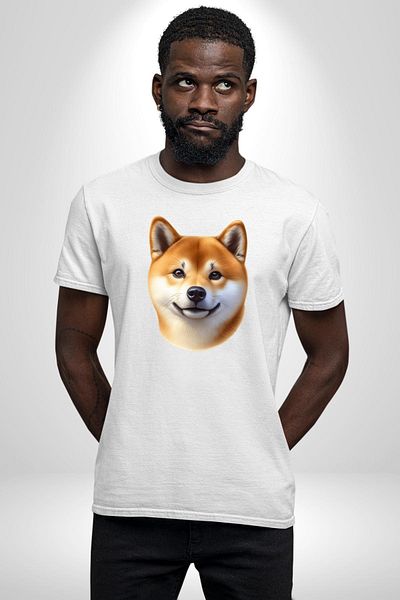 Angemiel تي شيرت Shiba Inu Cute Loving Dog Design أبيض كبير الحجم للنساء والرجال مطبوع من الأمام