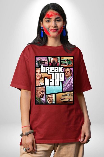 Angemiel Breaking Bad Character Gta Style Red Oversize Women's Men's Front Printed T-Shirt