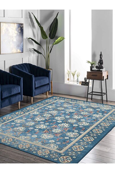 rugseason Vitage mavi klasik desen eskitme model dokuma taban kilim