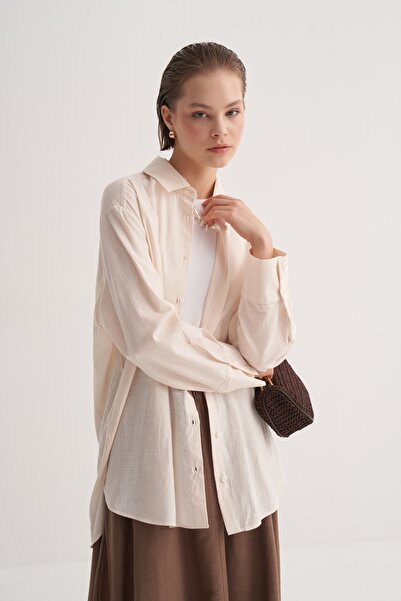 EBU Prive Women's Organic Cotton Oversize Robe Shirt Beige