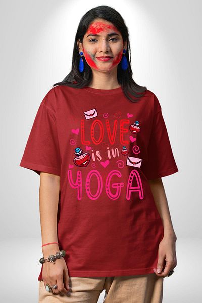 Angemiel Yoga I Love Yoga Enthusiasts Red Oversize Women's Men's Front Printed T-Shirt
