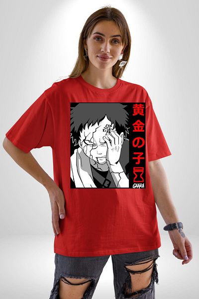 Angemiel Gaara Sand's Child Anime Red Oversize Women's Men's Front Printed T-Shirt