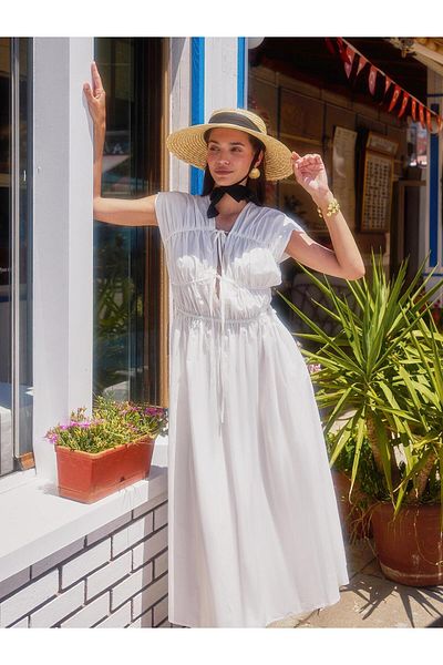 Juste Piping Detailed Maxi Dress White
