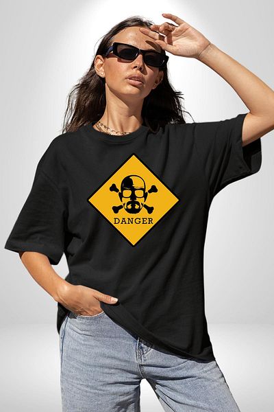Angemiel Danger Alert Design Breaking Bad Themed Black Oversize Women's Men's Front Printed T-Shirt