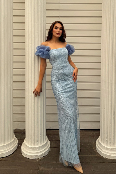 Sindimoda Amora Boncuk Detaylı Şifon Kol Abiye 1053