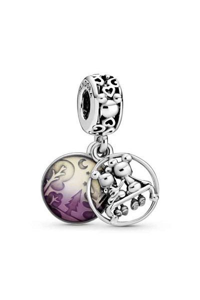 OEM Charm compatible with Pandora bracelet, Disney Mickey and Minnie model, made of silver