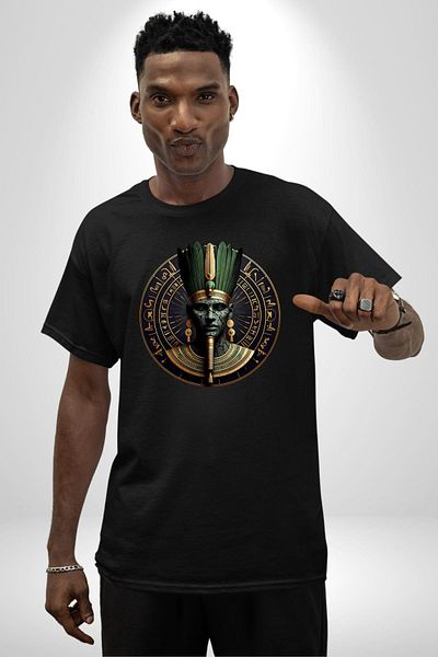 Angemiel Origin of Nature God of Tatenen Egypt Black Oversize Women's Men's Front Printed T-Shirt