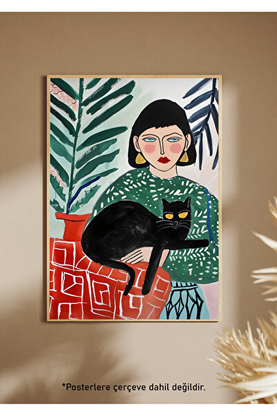 One Little Happiness Αφίσα BLACK CAT Αισθητική αφίσα τοίχου, αφίσα χωρίς πλαίσιο