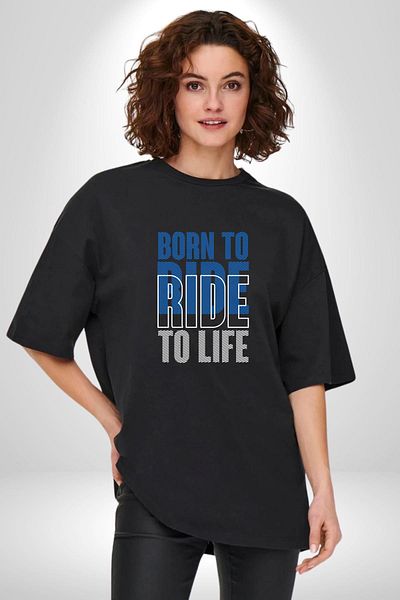 Angemiel Born to Ride Printed Black Oversize Women Men Front Printed T-Shirt for Motorcycle Lovers