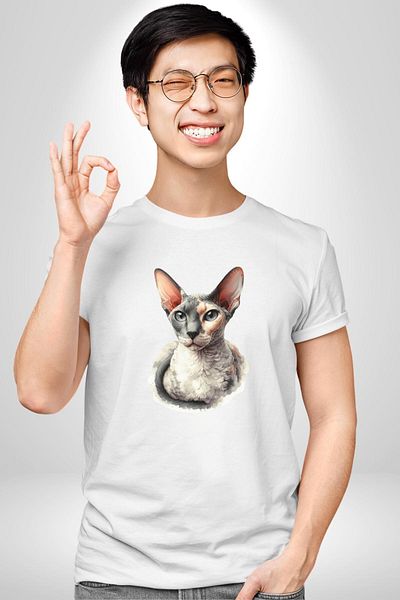 Angemiel Sphinx Cat Special Design White Oversize Women's Men's Front Printed T-Shirt