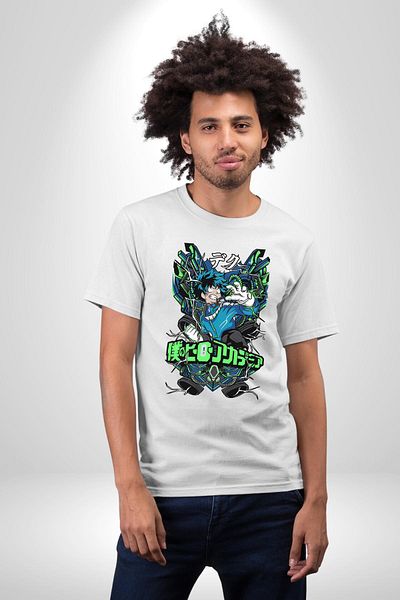 Angemiel تي شيرت Boku no Hero Academia Deku Anime أبيض كبير الحجم للنساء والرجال مطبوع من الأمام