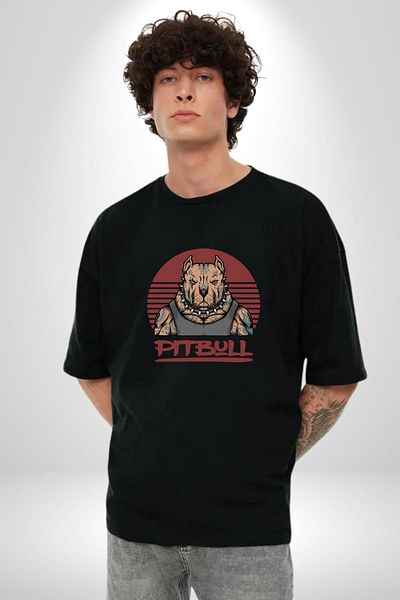 Angemiel Pitbull Printed Strong and Creative Graphic Design Black Oversize Women's Men's Front Printed T-Shirt