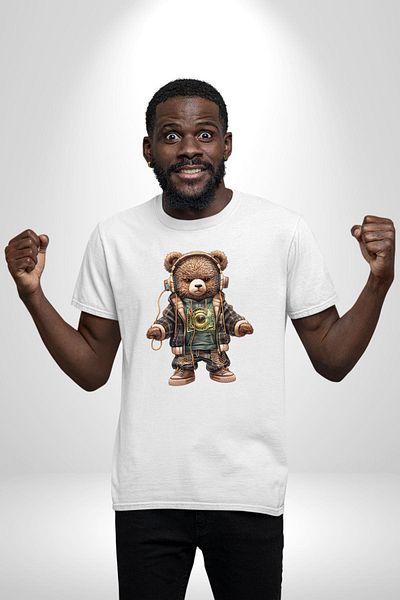 Angemiel Headphones New Generation Music Listening Teddy White Oversize Women's Men's Front Printed T-Shirt