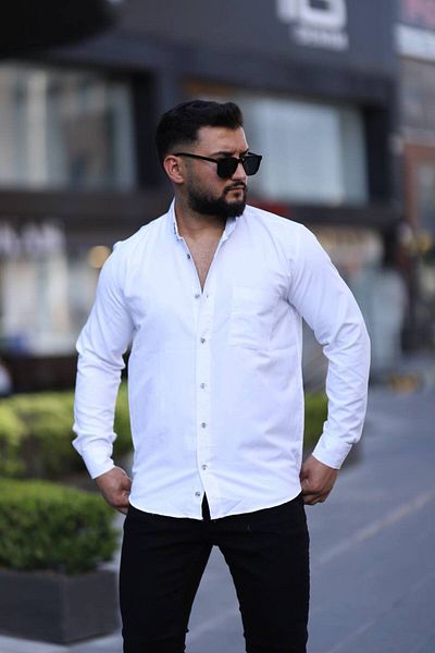 Klothy Men's Long Sleeve Single Pocket Shirt 2633
